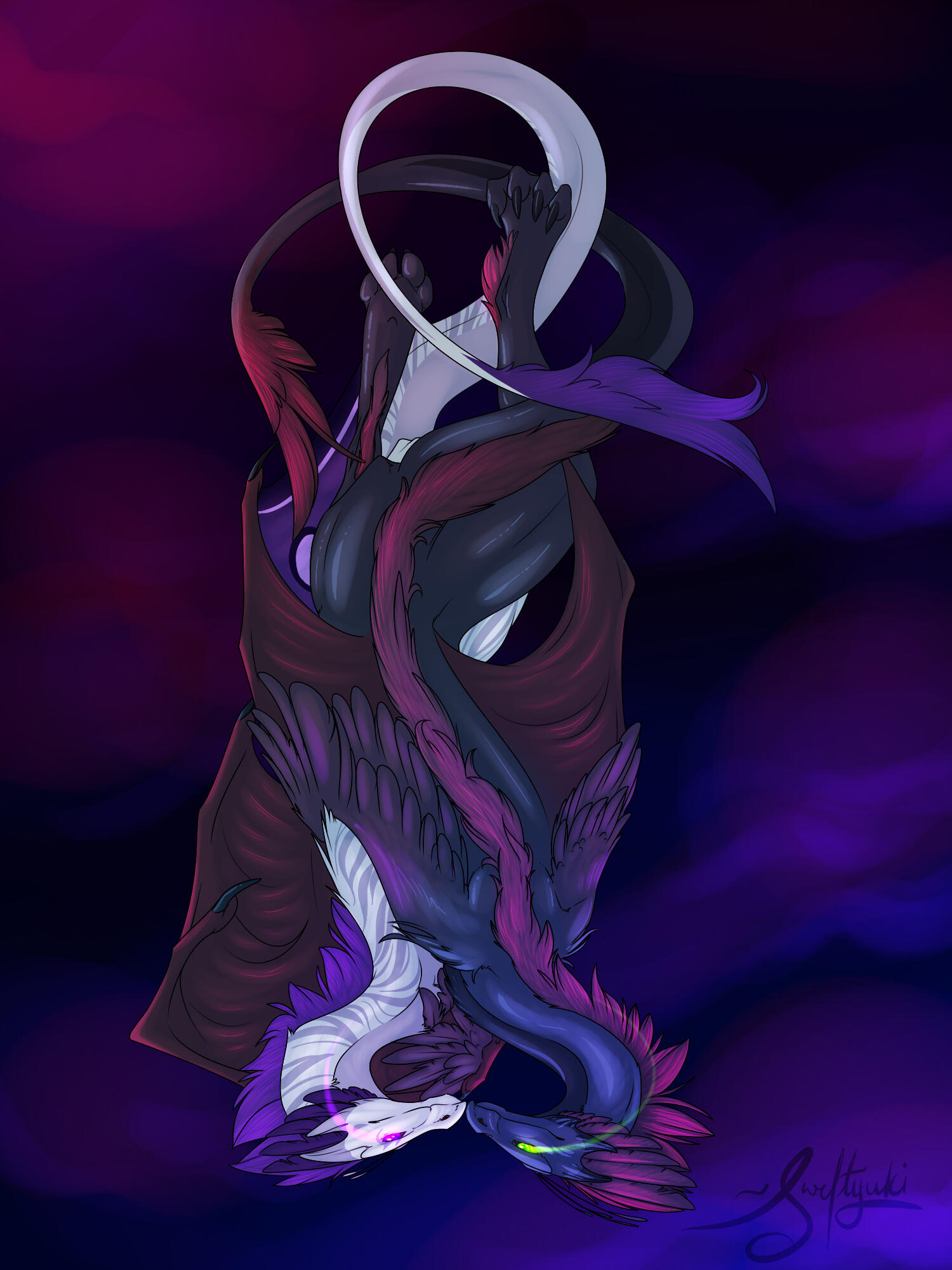 Flight Rising commission of someone's Skydancer pairing.