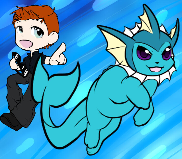 Chibi drawing of Josh with his Vaporeon