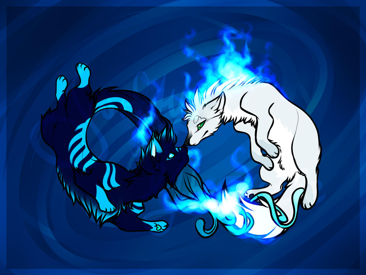 ibbyfox and yukineko floating in space making the infinite symbol