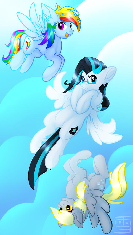 mill's ponysona with derpy hooves and rainbowdash