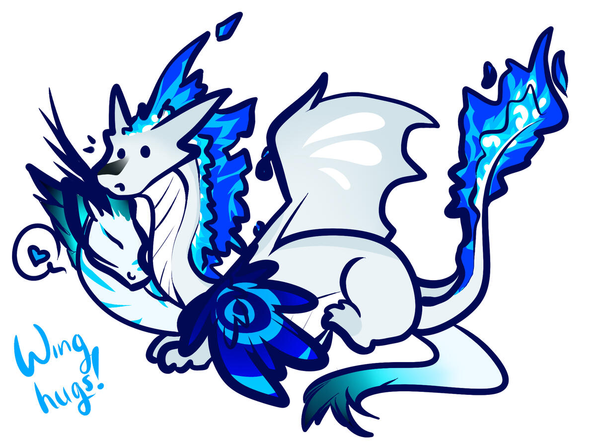 Scribble of Rei and Ibbyragon with wing hugs