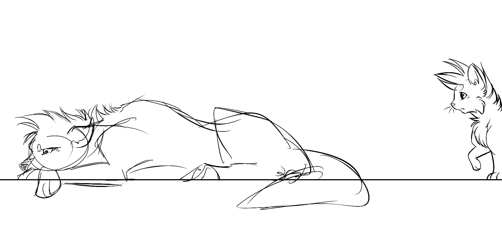 animation rough of yukineko comforting ibbyfox