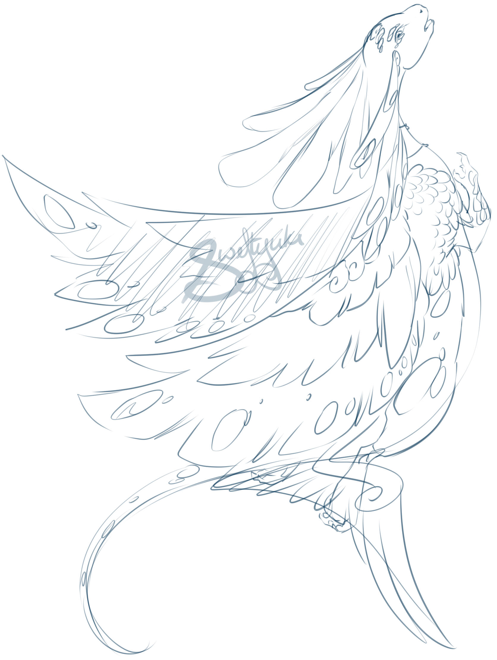 Flight Rising sketch commission of ashwolf143's Coatl OC