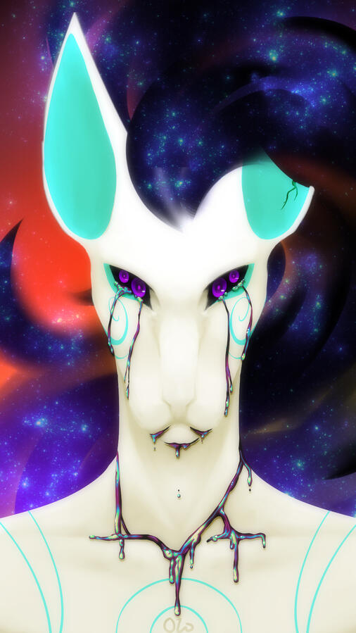 A porcelain creature with a nebulous mane that cries oil