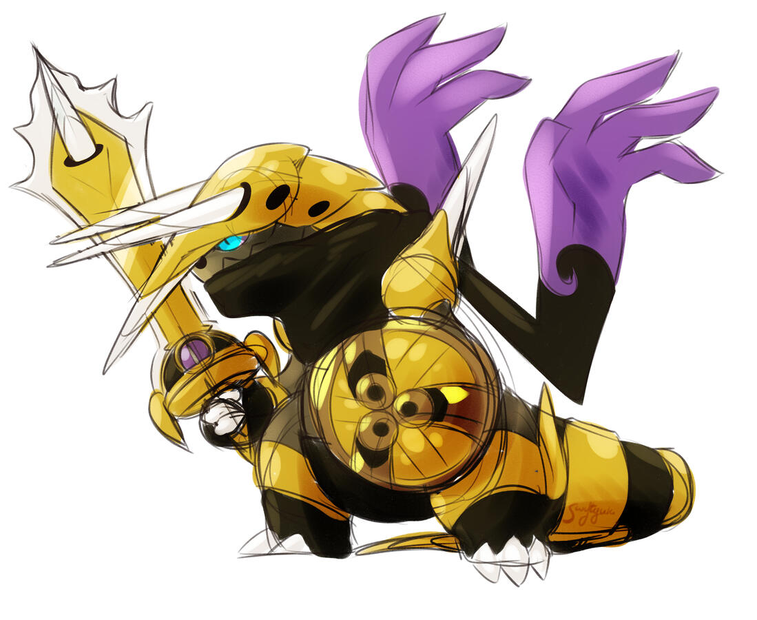 Sketch of an Aegislash/Aggron fusion