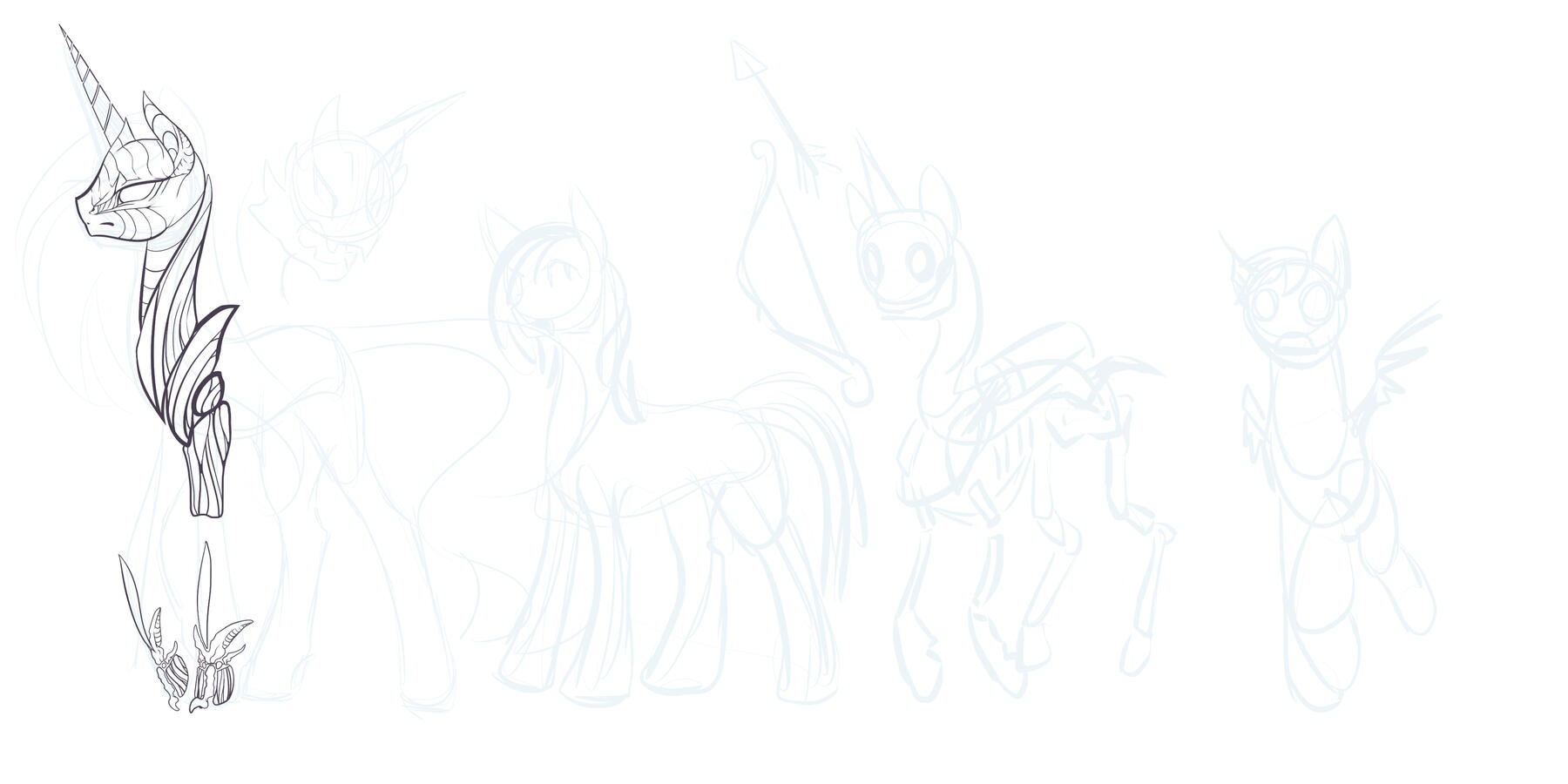 Abandoned sketch page of minecraft ponies