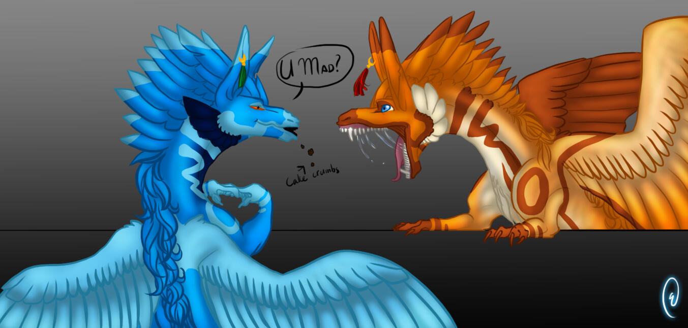 Gift art for Shinerai of a negative Shin stealing Shin's cake