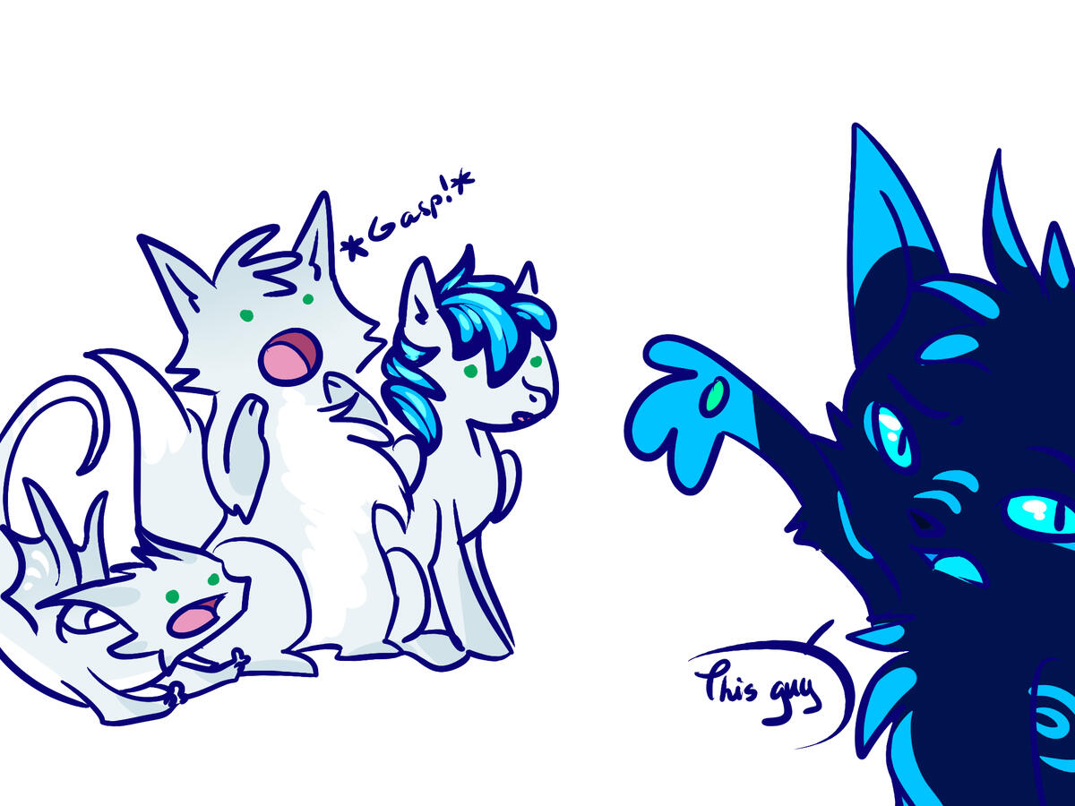 yukineko gesturing to ibbyfox, ibbypony, and ibbyragon