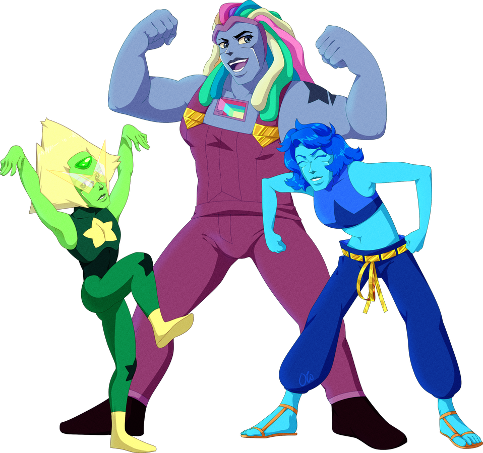Lapis, Bismuth and Peridot in a JJBA style